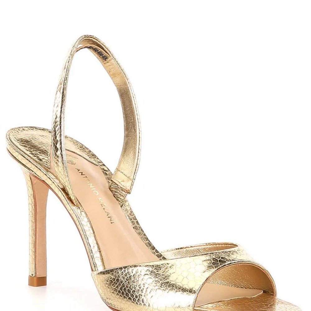 ANTONIO MELANI Lyssa embossed leather Gold Open-Toe Slingback Heel